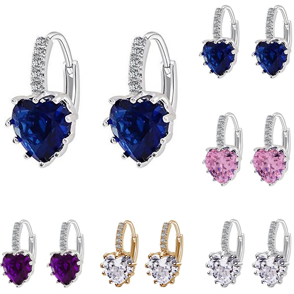 Charming Women Copper Plated Heart AAA Zircon Girl Ear Hoop Earrings Ladies Jewellery Ear Stud Clip