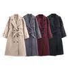 Womens Wool Blend Double-Breasted Long Coat With Belted Waist Classic Turn-Down Collar Winter 2026