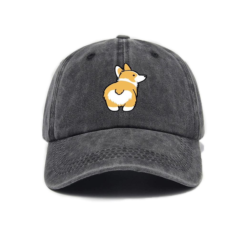 Versatile cute little corgi print washed old soft top sunshade baseball cap unisex baseball cap