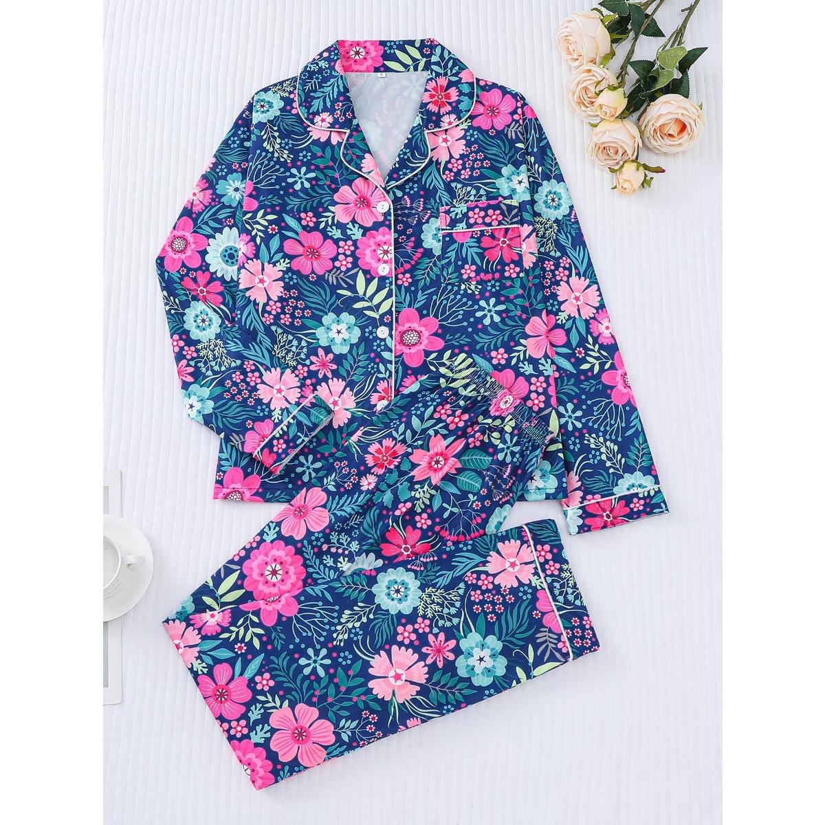 

Women s Pajama Set Tiger Print Cardigan Lapel Long Sleeve Pants Loungewear XXL