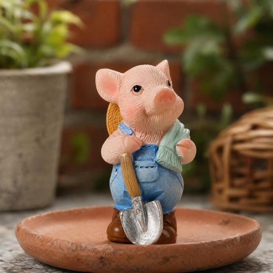yangyizhi 2PCS Micro Landscape Ornaments, Mini Pig Figurines, Durable Resin Waterproof for Potted Plant Landscaping