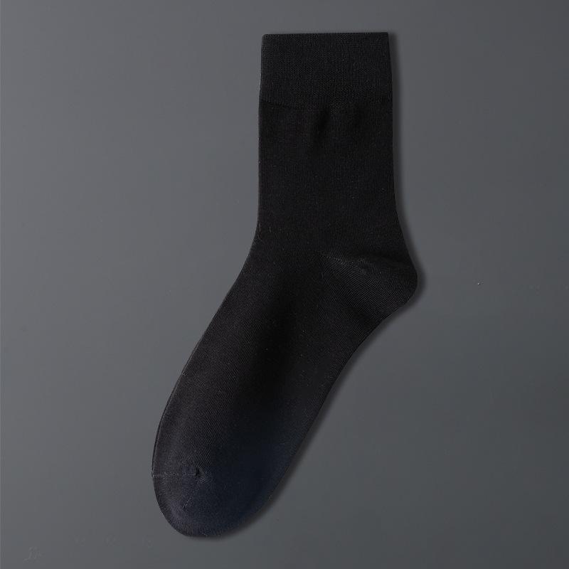Men's Anti-Odor Sweat-Absorbent Pure Cotton Socks for Autumn/Winter - Simple Business Style Mid-Calf Length