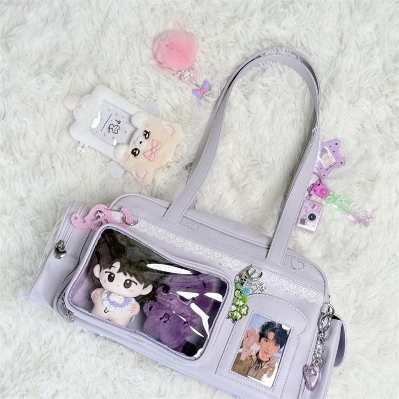

New Concert Ita Bags Y2k Cute Jk Girl Shoulder Bags Badge Display Transparent Crossbody Bag Stylish Large-capacity Commuter Bags 39x20x14cm фиолетовый