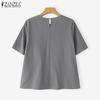 ZANZEA Women Casual Round Neck Loose Summer Cotton Short Sleeve T-Shirts