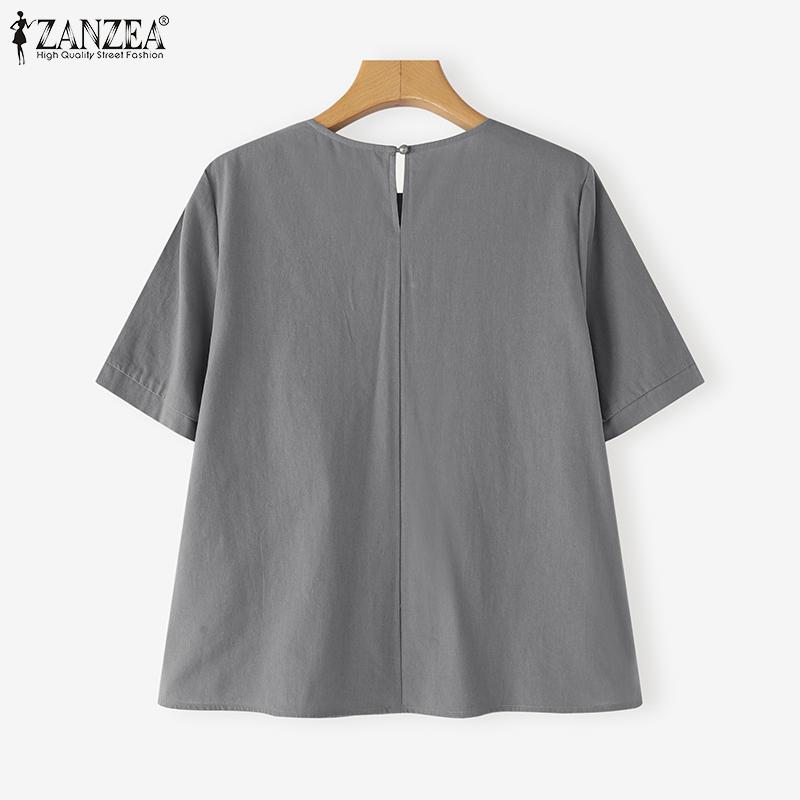 ZANZEA Women Casual Round Neck Loose Summer Cotton Short Sleeve T-Shirts