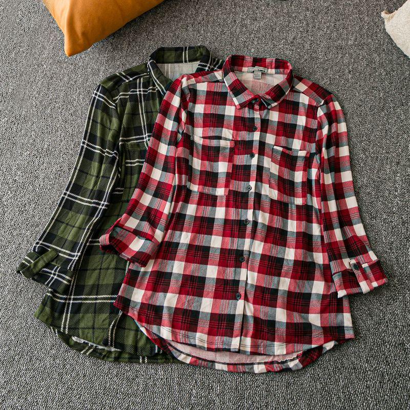 

Весна и Осень Экспорт K-стиль Новое поступление Легче всего сочетать Простая Прямая Приталенная Лацкан Рукав до локтя Однобортная Рубашка в клетку Army green plaid L