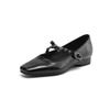 New Women's Flat Shoes Casual Solid Color Women's Single Shoes Rubber Soft Sole Square Head Four Seasons Wear Leather Shoes Low Heel Foot
