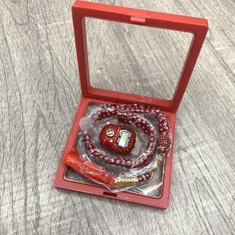 Tasbih Prayer Beads Wrap Bracelets with Counter Tasbih Prayer 99 Worry Beads Misbaha Islamic Allah & Mohammed Rosar