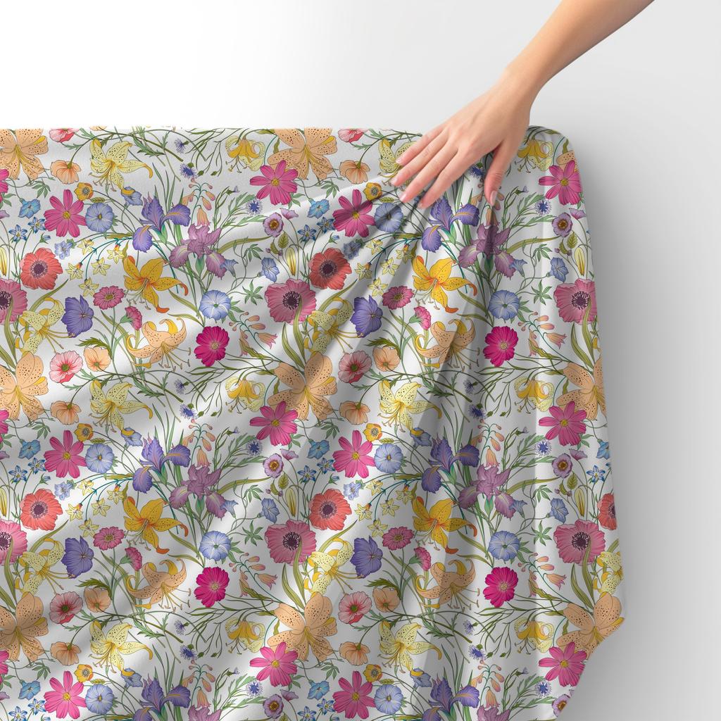 Royal Samt Stoff Polyester Zum Nähen - Motiv Feld Von Blumen