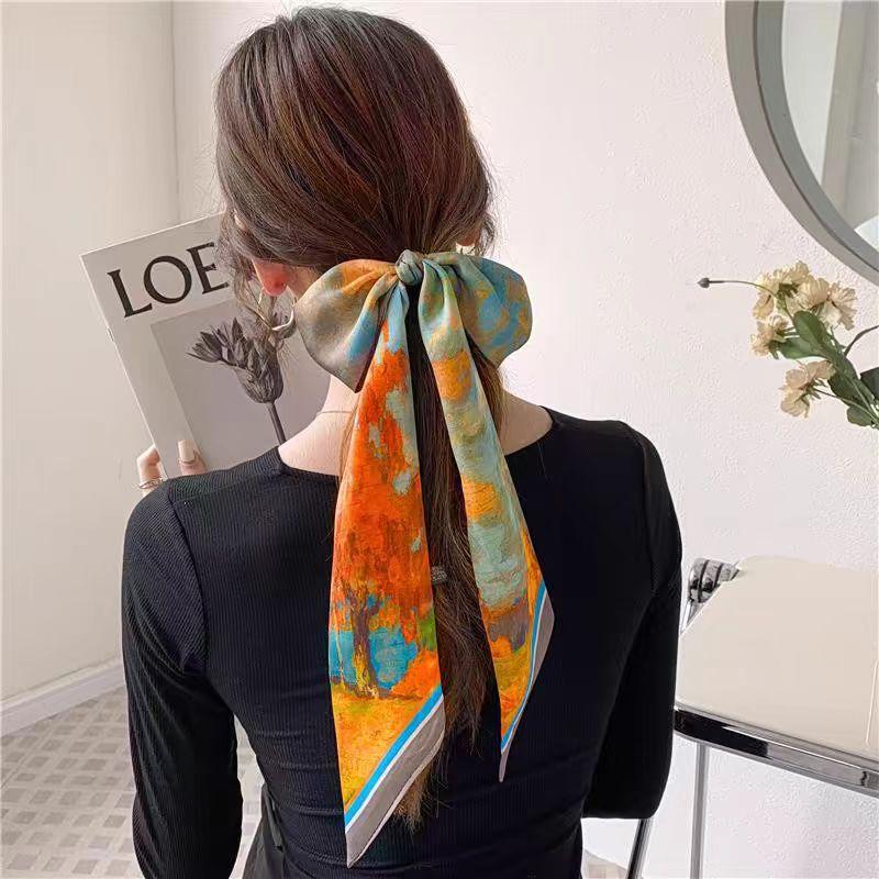 Silk Scarf Headband French Braided Hair Ribbon Versatile Ponytail Streamer Headgear Bag Decoration