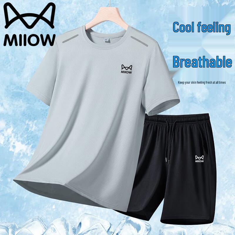 MiiOW Men s Summer Ice-Feel Sports T-Shirt  Shorts Set XL