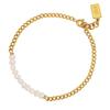 Simple Girl Best Friend Gift: Gold-Plated Titanium Steel Square Pendant Bracelet with Freshwater Pearl Beads