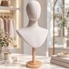 HeadandChest Display Mannequin materialCovered Head with Wooden Base Compact for Boutique