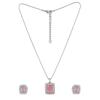 Estele Designer Square Pendant Set with Rhodium Plated CZ and Mint Pink for Women
