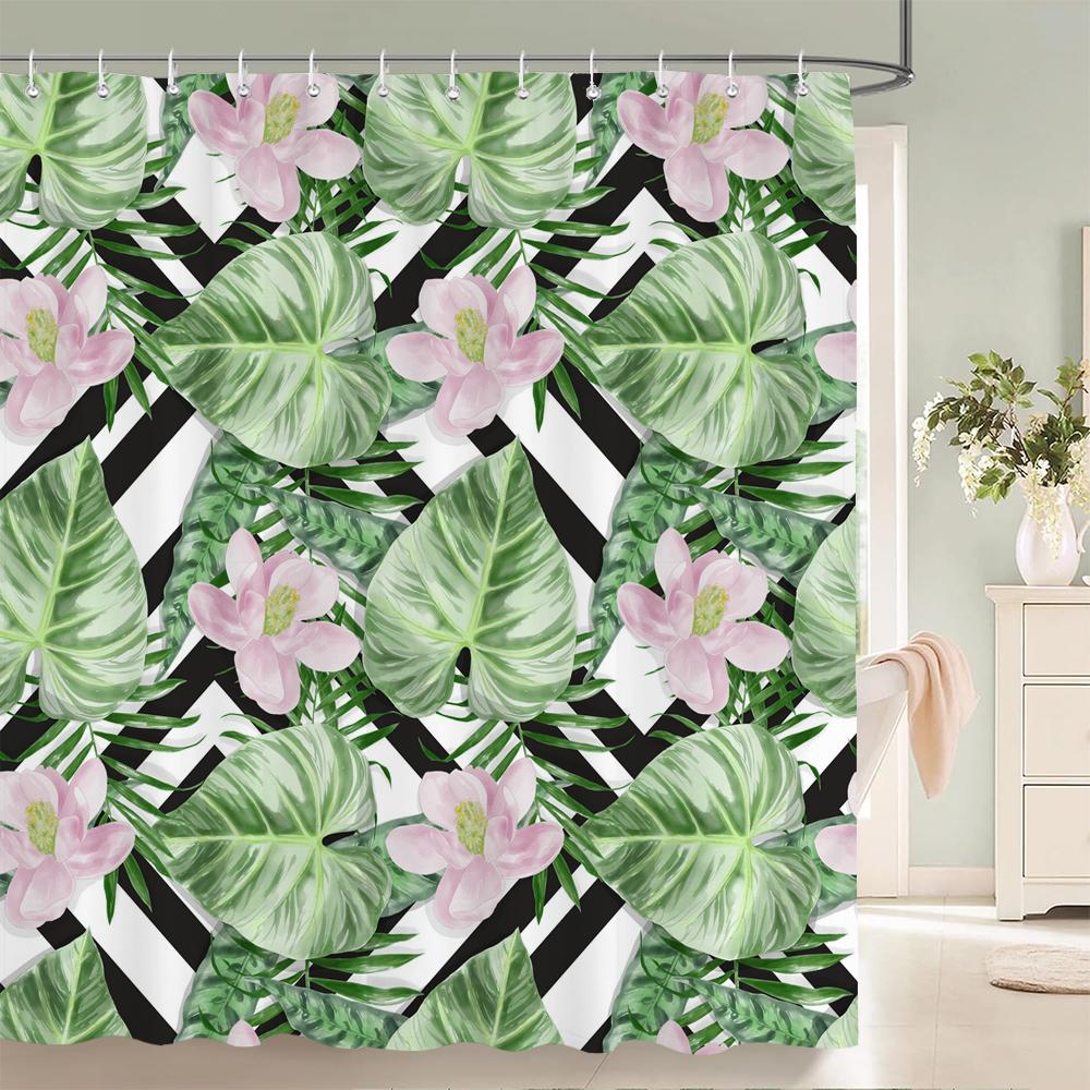 

Tropical Green Plant Leaf Palm Cactus Shower Curtains Bathroom Curtain Frabic Waterproof Polyester Bath Curtain With Hooks W60H190(CM)-1 Pcs