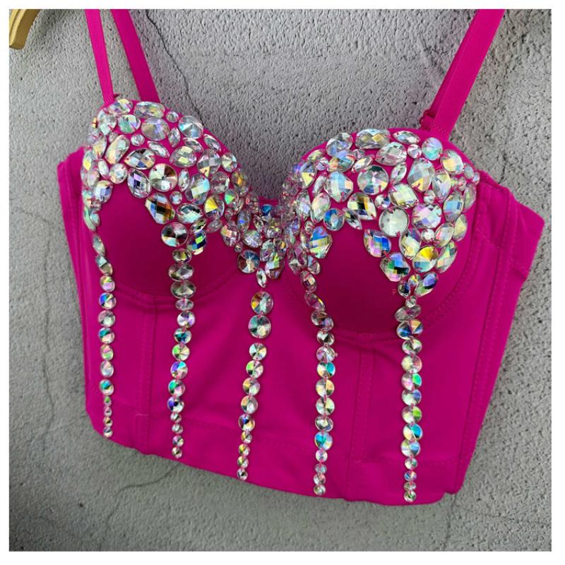 Acrylic Crystal Strapless Tank Top Handmade Performance Costume Women's Camis & Tank Tops