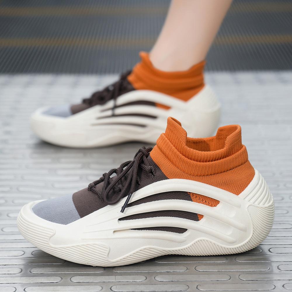 Shoes Fly-woven Mesh Breathable Sports Shoes Shoes and Socks Integrated Height Increase Comfortable Lazy Coconut Shoes