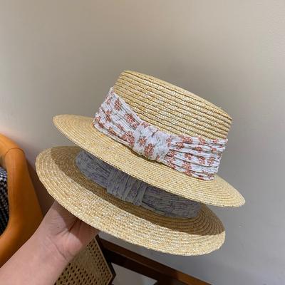 High-end Straw Straw Hat, Flat Top, Small Brim, Floral Summer Visor Hat, Women's Photo Vacation Fashion Sun Hat