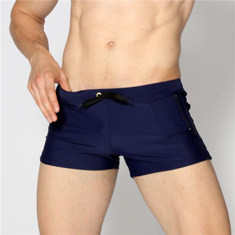 Men's Square Leg Swim Trunks with Back Pocket, European & American Style - In Stock