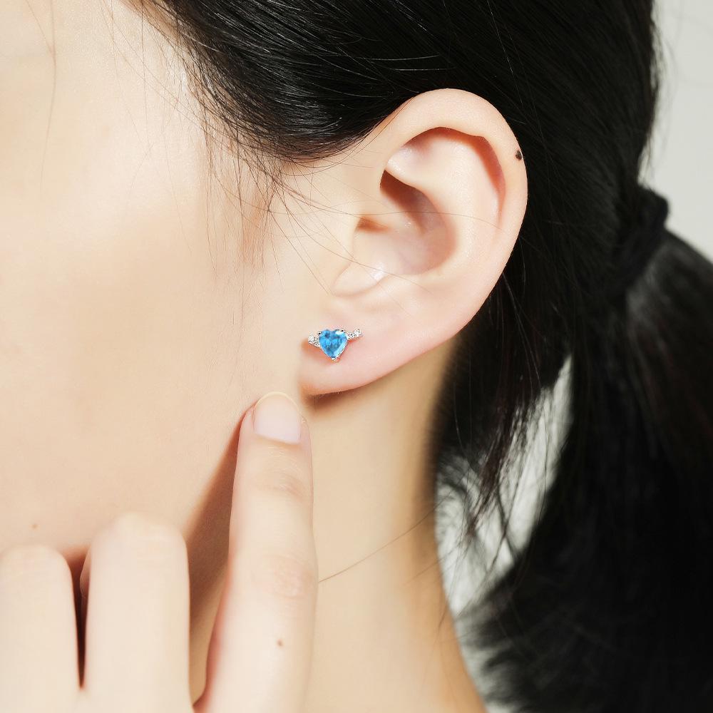 925 Sterling Silver Sapphire & Aquamarine Jewelry Set: Heart Ring, Necklace & Stud Earrings for Women