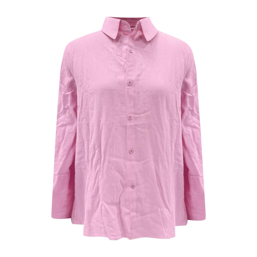 Ladies Fashion Solid Color Linen Long Sleeve Casual Shirt