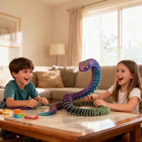 3D Printed Snake Figurine Movable Joints Snake Figure Articulated Animal Model Toy Home Office Bookshelf Desktop Decoration Ornament