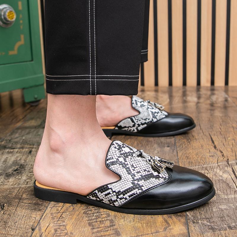 Übergröße Geschlossene Zehensandalen Pantoletten Herren Halbschuhe für Herren Leder Halbpantoletten Freizeitschuhe Offene Slipper Hausschuhe Herren Pantoletten