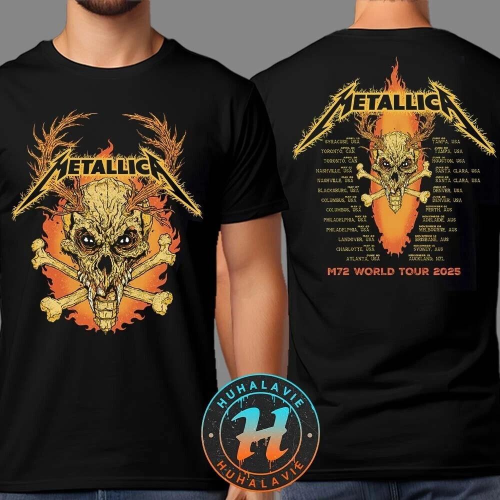 Metallica M72 Tour 2025 Skull Fire  – Two-Sided Dates Tee Unisex T-Shirt M