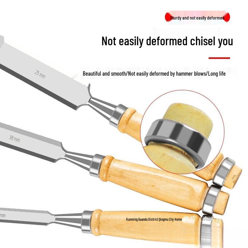 Chrome Vanadium Steel Woodworking Chisel Set with Wooden Handles