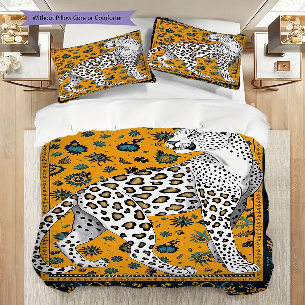 Leopard Sheep Pattern Bedding Quilt Set Quilt Cover Pillowcase Home Decoration Birthday Gift (1 * duvet cover + 2 * pillowcase, without core)