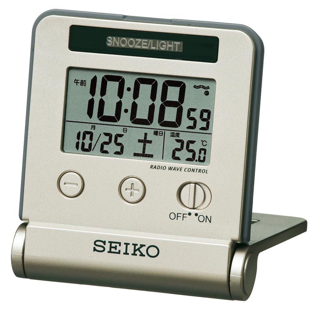 Seiko Clock Traveler Digital Alarm Clock with Automatic and Temperature Light Gold SQ772G SEIKO Radio-Controlled Illumination, Calendar, Display,