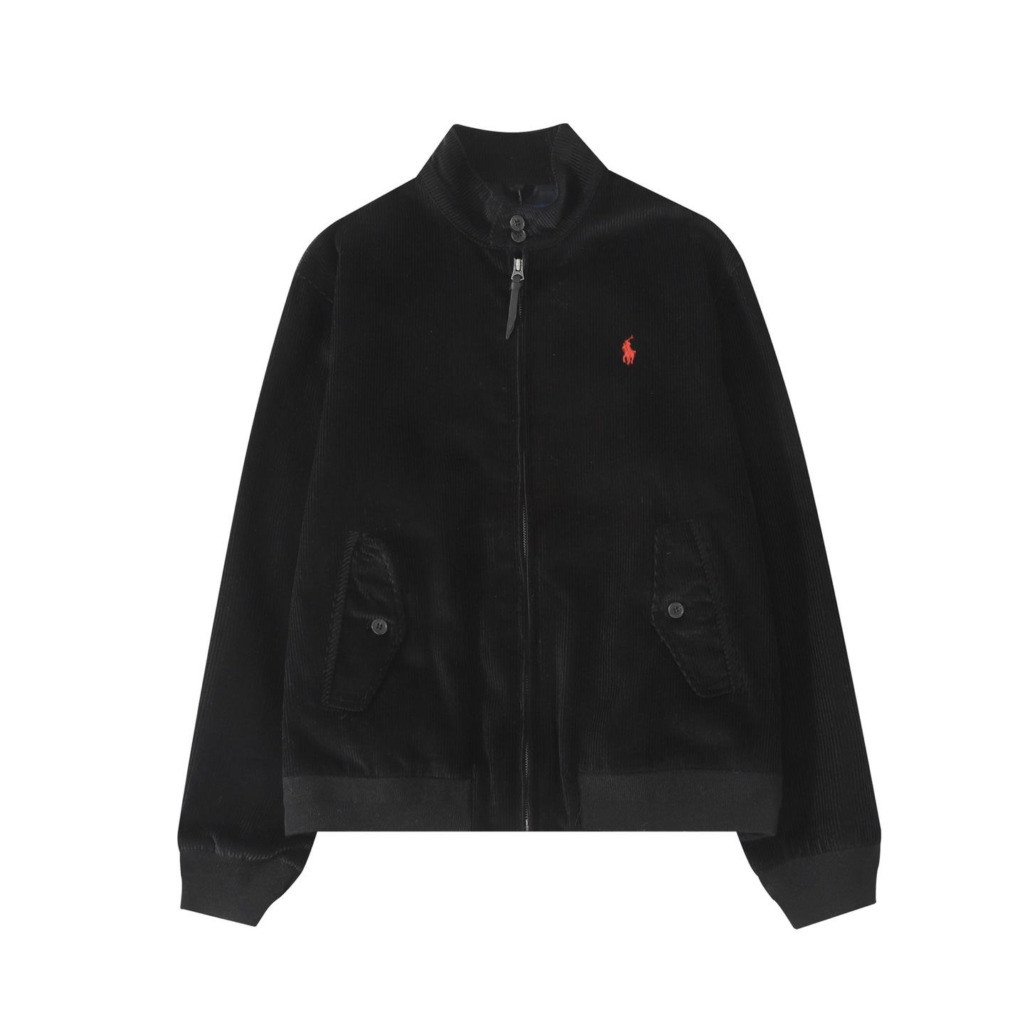 

Unisex Corduroy Harrington Jacket with Horse Embroidery - Vintage Old Money Style Medium чорний