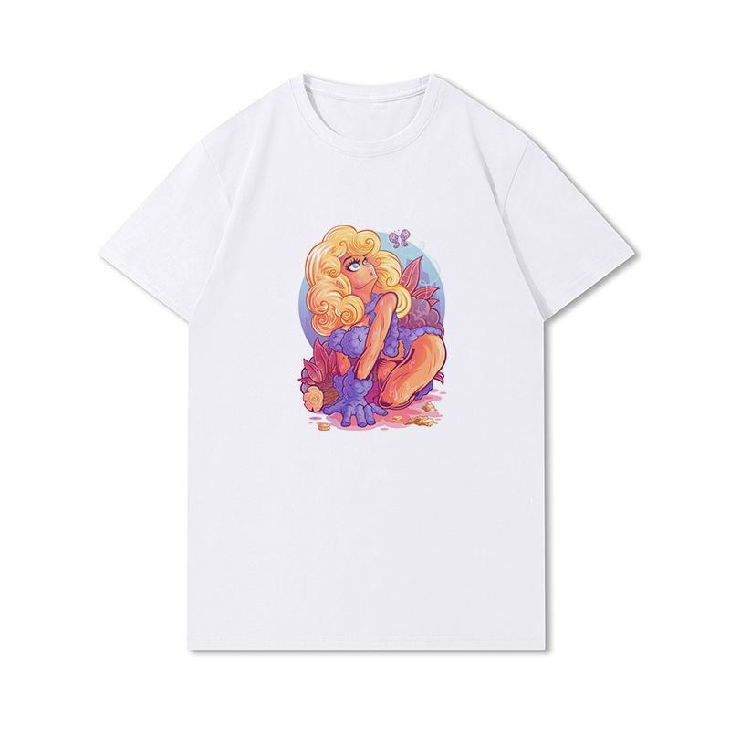 S-3XL 100 Fantasie Harajuku Grafica Estiva Bianca Magliette Donna Stampate Casual Maniche Corte Top Girocollo