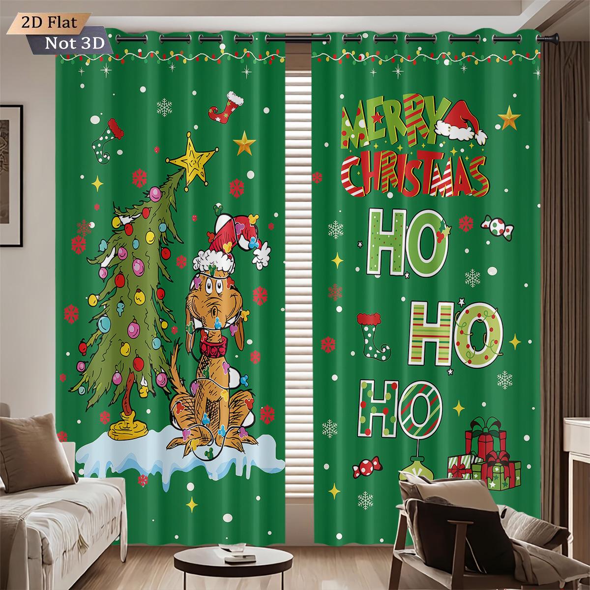 

Custom Christmas Tree Print Blackout Curtains - High Precision, Polyester, Sun Protection 140x160 cm
