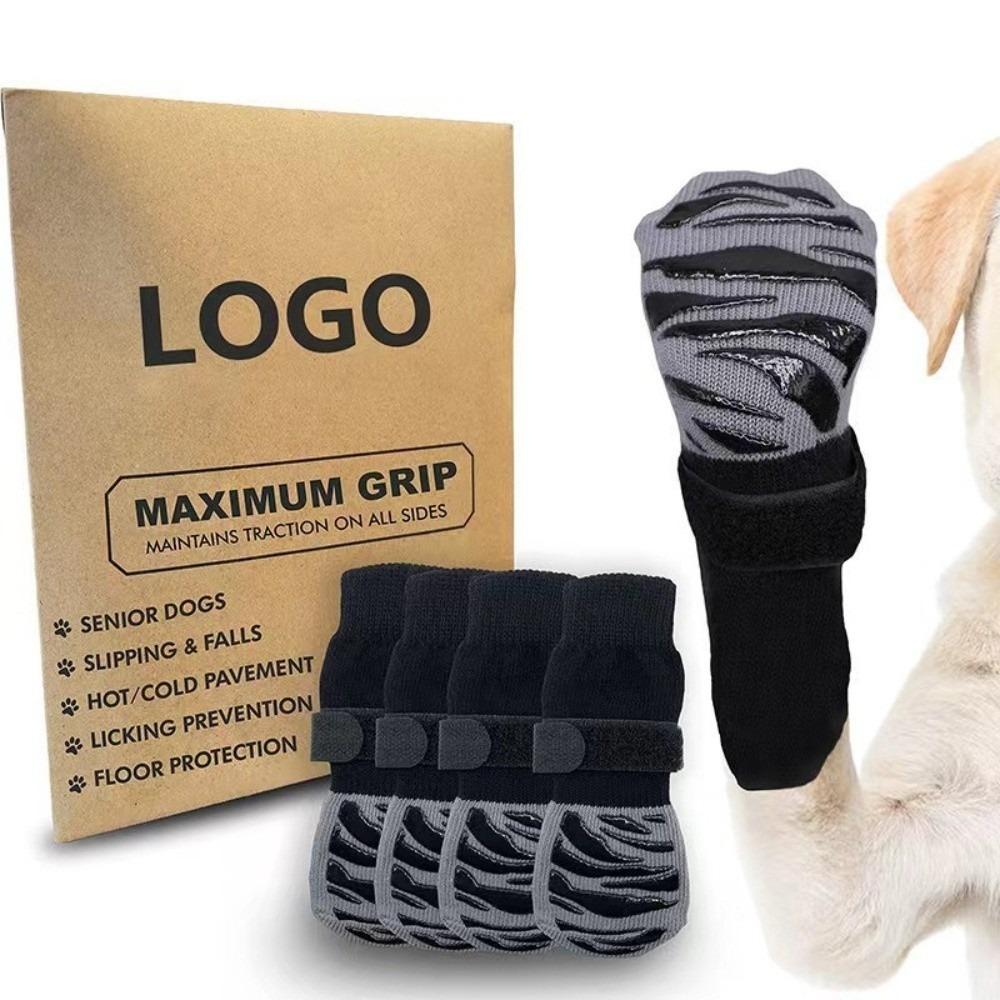 

4pcs Anti-Slip Dog Socks Anti-Scratch Strong Grip Pets Knitted Socks Adjustable Band Soft Cotton Cat Socks for Floor Protection XS
