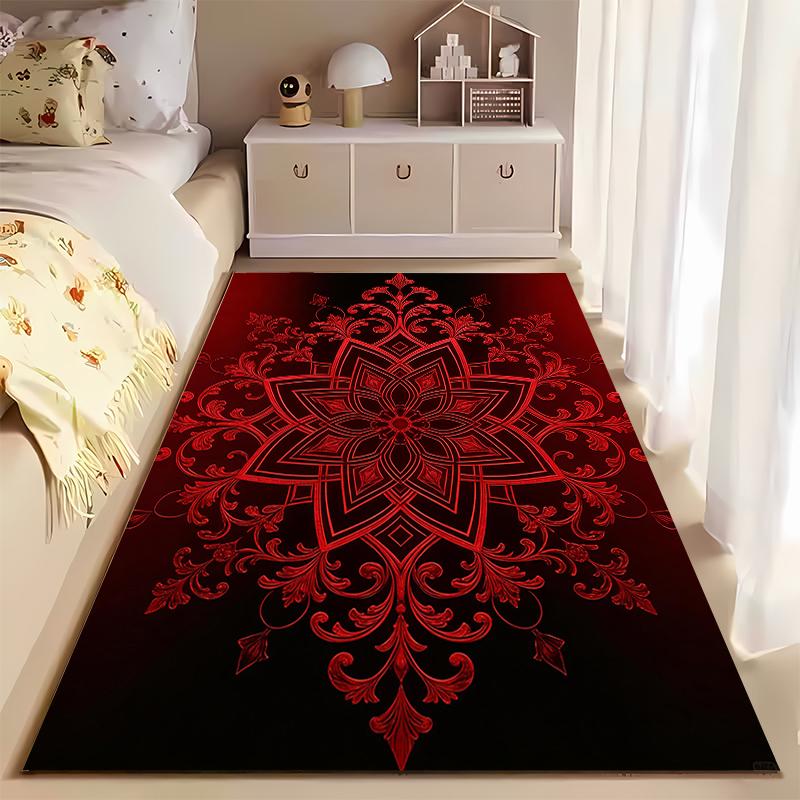 Red and Black Mandala Pattern Carpet for Living Room Decoration Suitable for use as an anti-slip for living room bedroom sofas