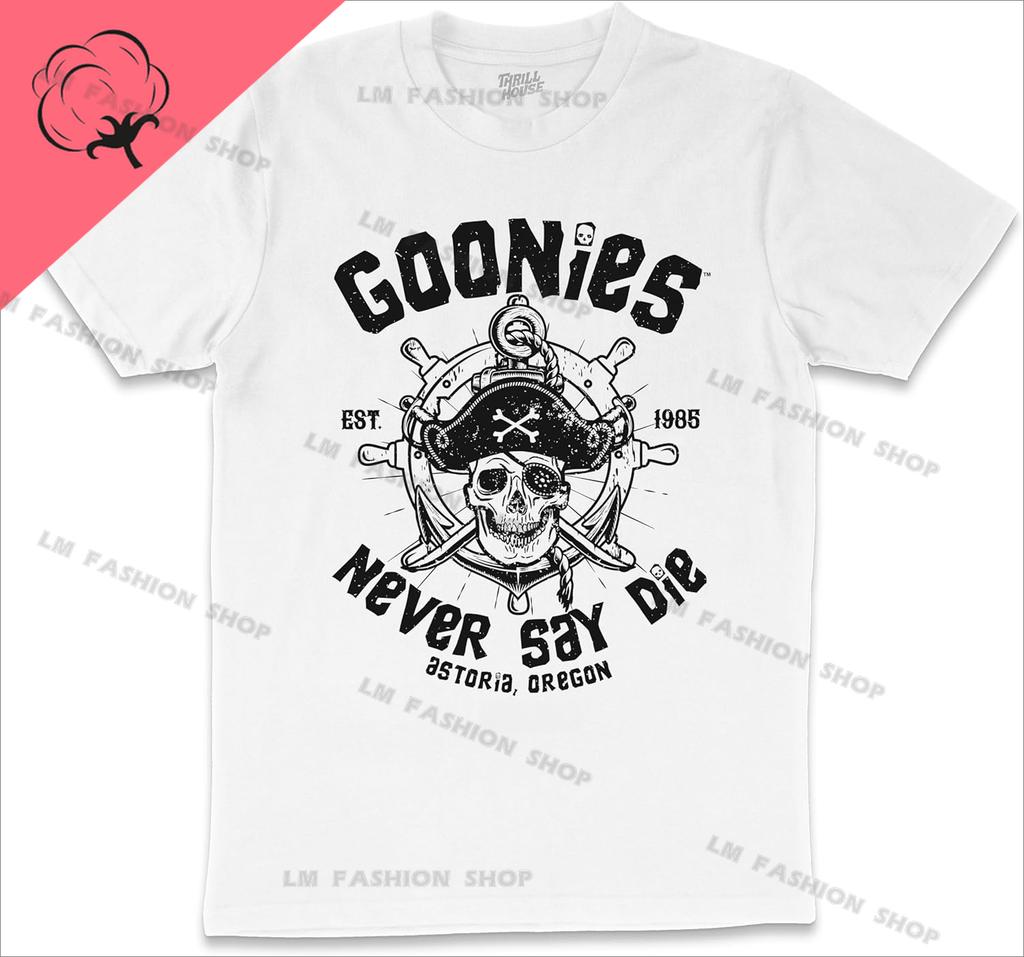 THRILL HOUSE Die Goonies sagen niemals stirb Ikonischer Klassiker 80er Retro Vintage Abenteuer Komödie Mode Persönlichkeit Baumwoll-T-Shirt