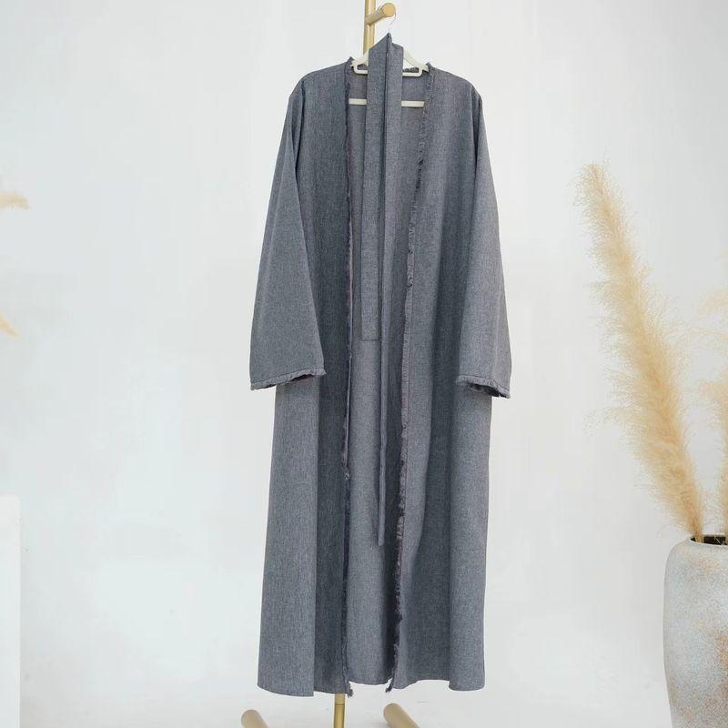 New Arrival Middle East Fimbrilla Cardigan Robe Dress Open Collar Lace up Robe Dress