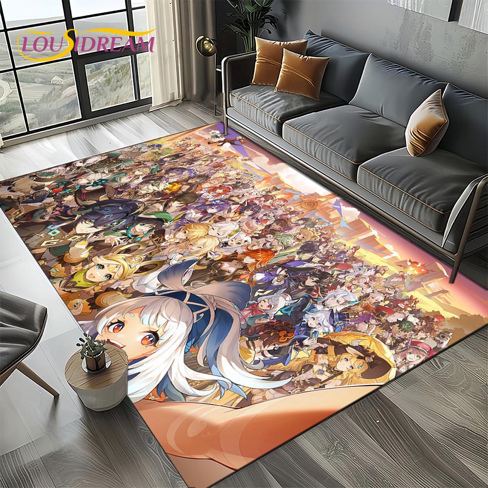 Nowy Dywanik Kreskówkowy Solo do Gier Genshin Impact do Salonu Sypialni Dekoracja Domowa Sofa, Mata Podłogowa Antypoślizgowa do Zabawy dla Dzieci