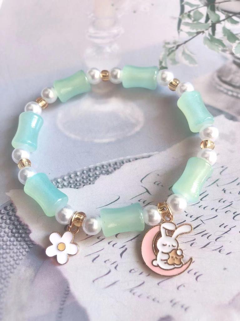 New Women's Mori Style Butterfly Glass Bracelet with Colorful Crackle Beads