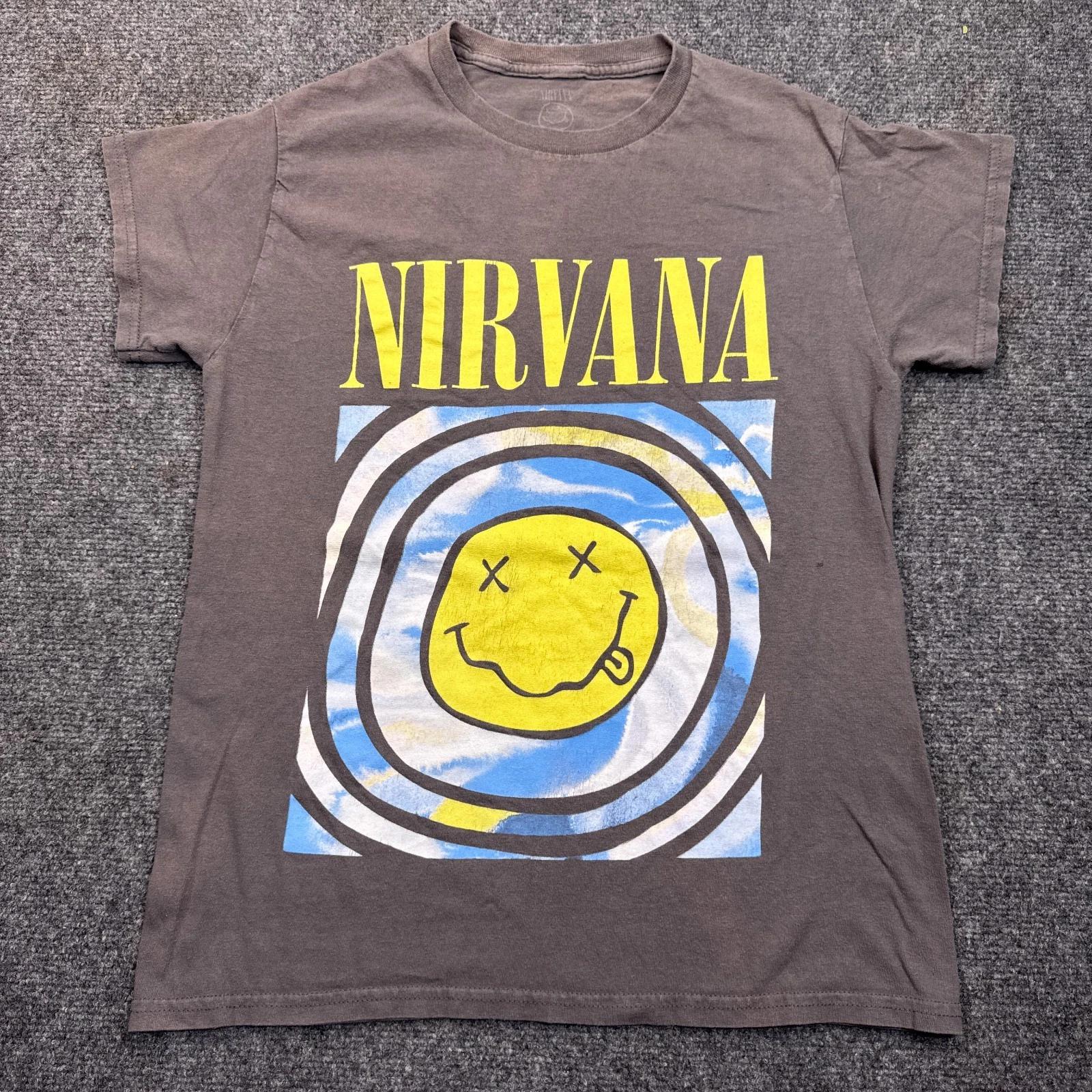 Nirvana Smiley Face Album Logo T Shirt Top Womens Size Small VTG Style Tee M