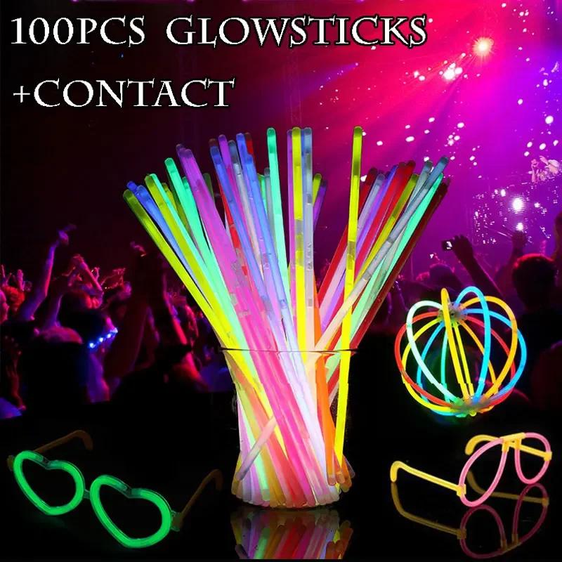 100 szt. Świecące Patyczki na Imprezę Fluorescencyjne Świecące Bransoletki Neonowy Naszyjnik Ślub Urodziny Koncert Halloween Lśniące Akcesoria