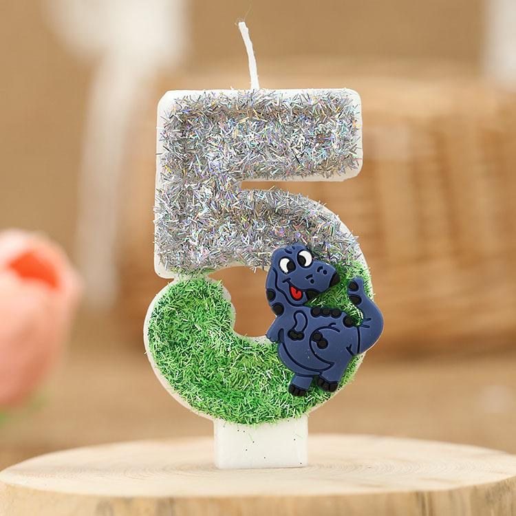 Świeczka urodzinowa z brokatem dinozaura, wysokość 3 cale, brokatowy wzór 3D, topper na tort, świeczki urodzinowe na tort z motywem zielonych zwierząt