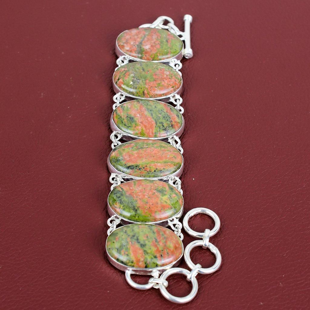 Unakite Gemstone Bracelet 925 Sterling Silver Bracelet Adjustable Chain Bracelet Antique Jewelry Handmade Amazing Bracelet Anniversary Gifts