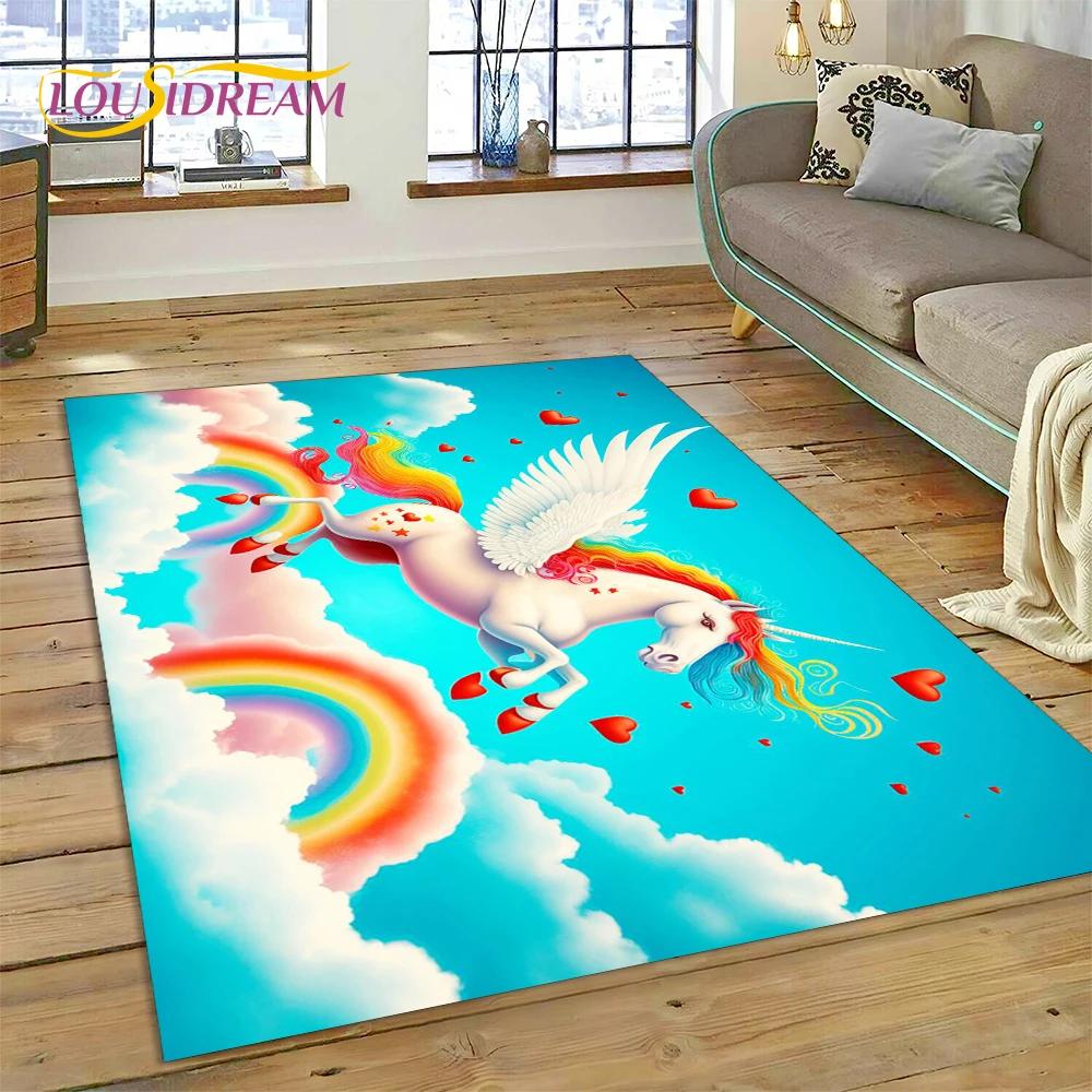 Dywan z kreskówkową, uroczą, jednorożcem, prezentem, dywanem do domu, salonu, sypialni, sofy, wycieraczką, dywanikiem do zabawy dla dzieci, antypoślizgową matą podłogową