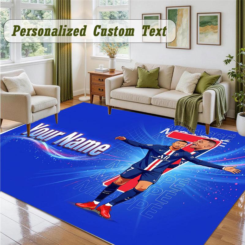 Crystal Velvet Square Rug Custom NameKylian Mbappe Pattern Non Slip Home Floor Decor Rug