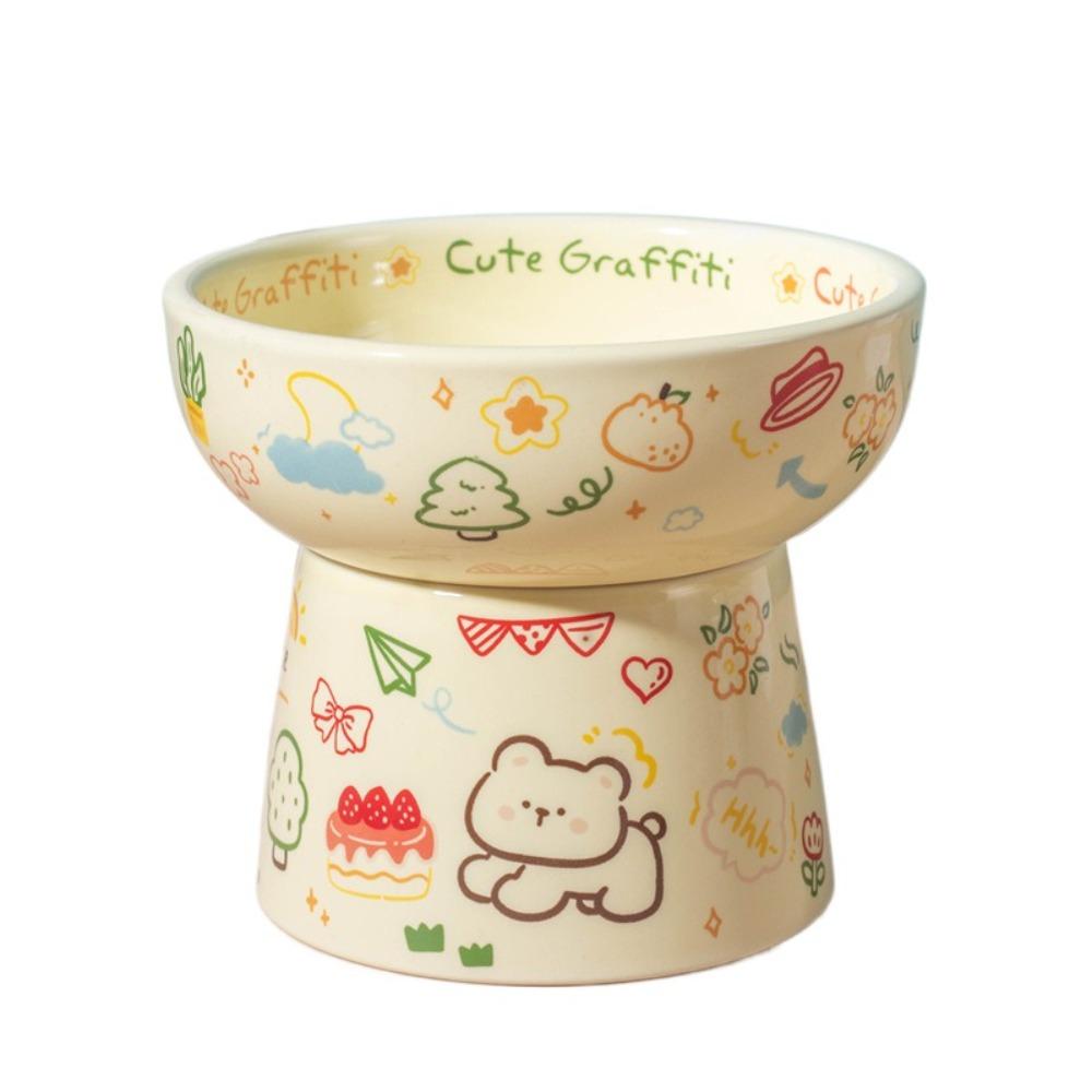 

Cute Cat Bowl Ceramic Pet Drinking Feeder Food Dispenser Pet High Foot Bowl Neck Protection Style 3
