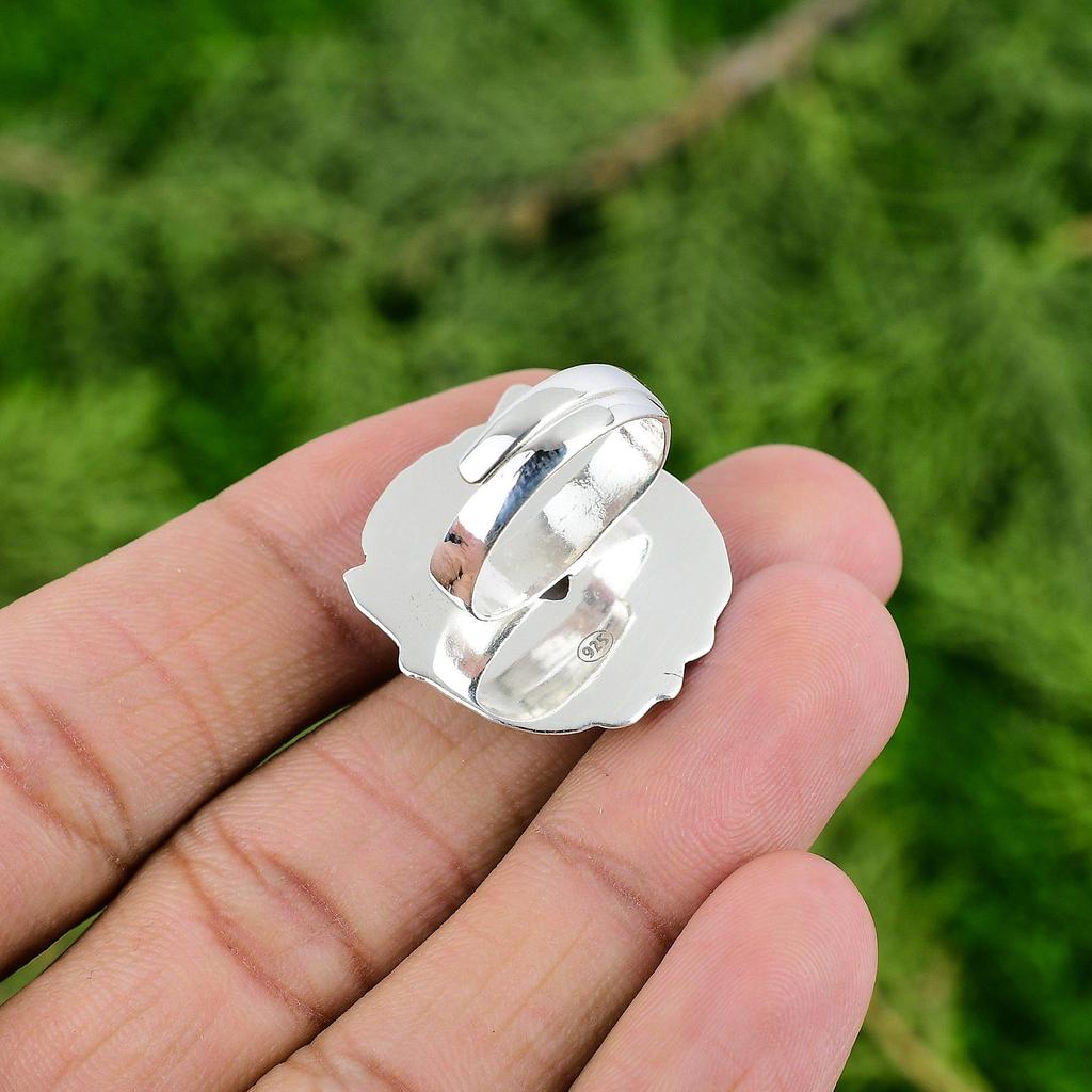 925 Silver Crown Chakra Natural Rainbow Moonstone Rough Solitaire Statement Ring