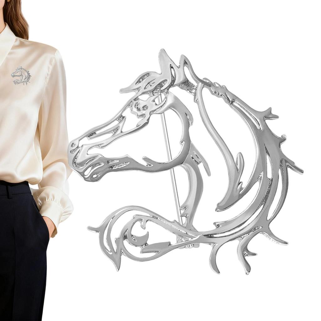 Creative Hollow Horse Head Stainless Steel Brooch Waterproof and Non-fading Men's Suit Accessories Lapel Pins Husband Gifts