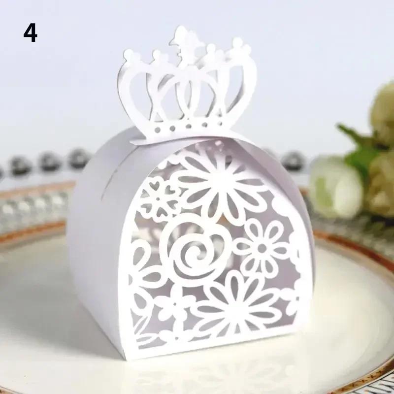 10Pcs Gold Laser Cut Wedding Favor Box Hollow Rose Design Candy Dragee Chocolate Gift Bags Packaging